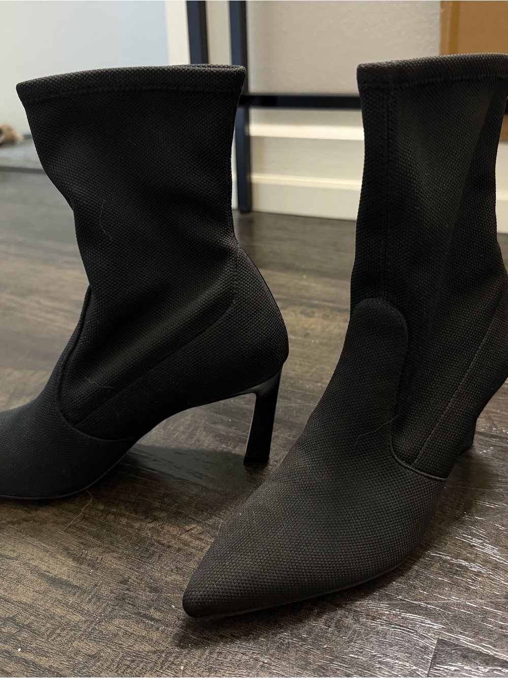 Stuart Weitzman Black Pointed-Toe Stretch Sock Booties